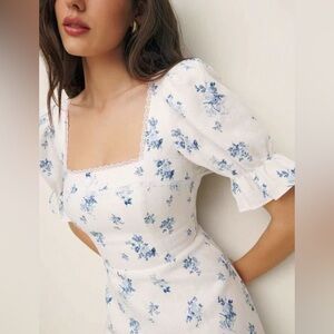 New Reformation Evianna Linen Floral Mini Dress